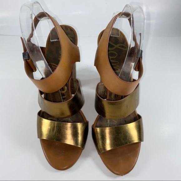 Sam Edelman Yelena Block Heel Gold Chunky Sandals - Picture 2 of 12